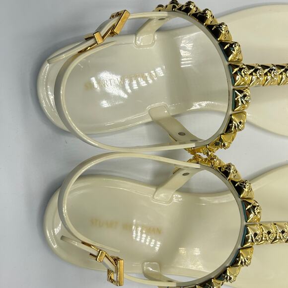 Stuart Weitzman Jelly Sandals Size 7 Studded T-Strap "Jelrose" Cream Gold - Picture 7 of 10